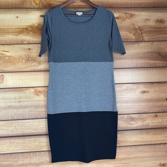 LuLaRoe Julia Dress Women Medium Colorblock T-Shirt Short Sleeve Bodycon Stretch - Picture 1 of 5